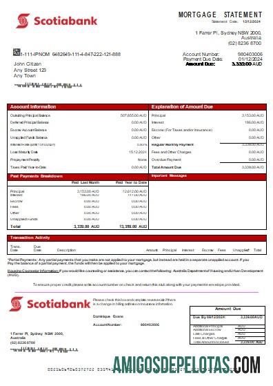 Declaração de hipoteca do Banco Scotiabank da Austrália baixar para verificação